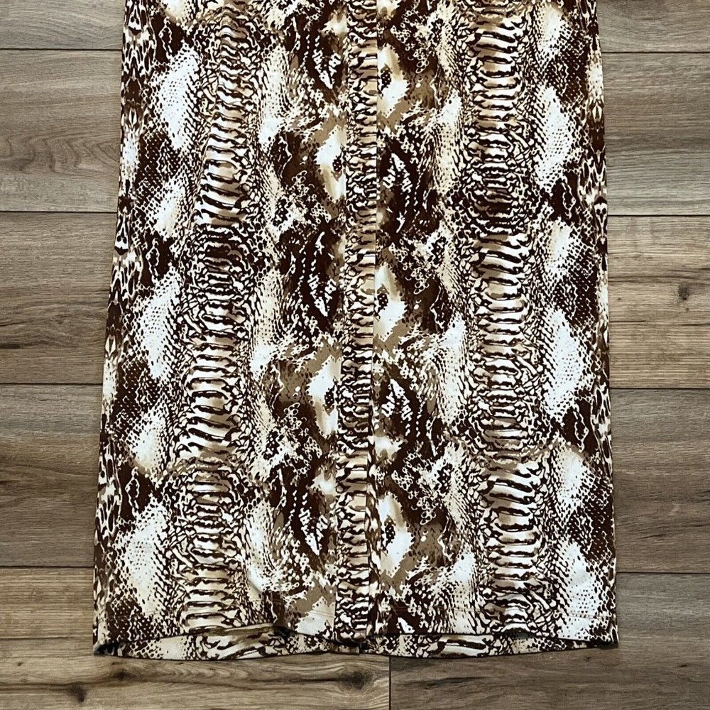 Women's Calvin Klein Maxi Dress SZ 6 Button Front Brown White Snake Print - Picture 2 of 10